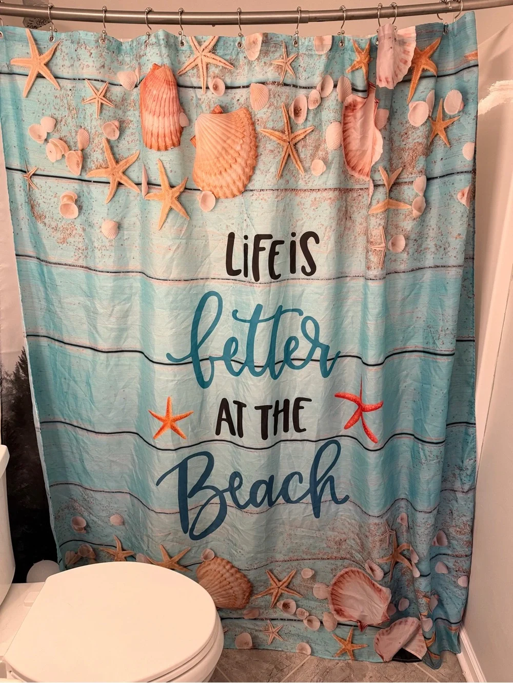 Life Is Better at the Beach Shower Curtain - Coastal Blue